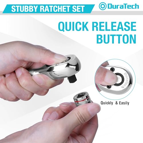 DURATECH 3-Piece Stubby Ratchet Wrench Set, 90-Tooth, 1/4", 3/8", 1/2"drive - style: 1/4" & 3/8" & 1/2" Ratchet Set (3-Piece)