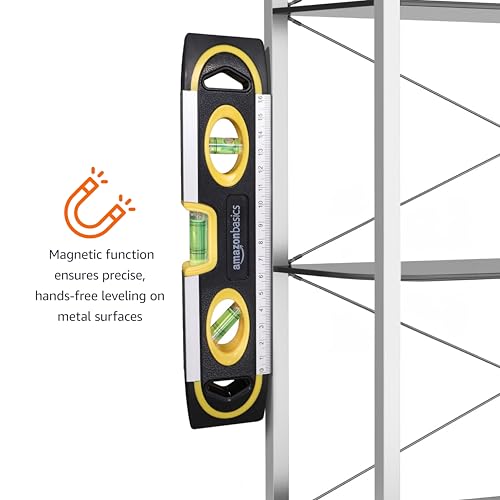 Amazon Basics 9-Inch Magnetic Torpedo Level and Ruler, Easy to Use, 180/90/45 Degree Bubbles, Lightweight, Black