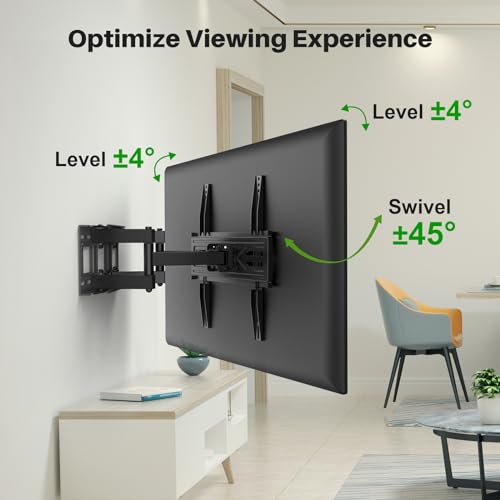 USX MOUNT Full Motion TV Wall Mount for Most 32-70 inch TVs up to 99 lbs, Wall Mount Bracket with Dual Articulating Arms, Swivel, Tilt, Max VESA 400x400mm, TV Mount Fits 12”/16” Wood Studs - size: 32-70 inch, 99 lb