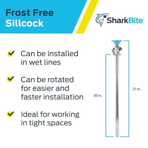 SharkBite 18 Inch Frost Free Sillcock, 1/2 x 3/4 Inch MHT, Push to Connect Brass Plumbing Fitting, PEX Pipe, Copper, CPVC, PE-RT, HDPE, 24638LF - size: 18 in