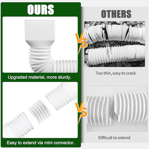 2 Pack Rain Gutter Downspout Extensions, Upgraded Flexible Drain Down Spout Extender for Rain Water Drainage, Each Extendable from 20" to 66", Combine to 10 ft with Connector(White) - color: 2 Pack White