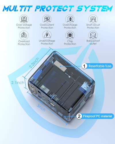 Universal Travel Adapter, 35W PD Fast Charging, 5 USB C/A Ports - color: PD35W-3A2C-metallic blue