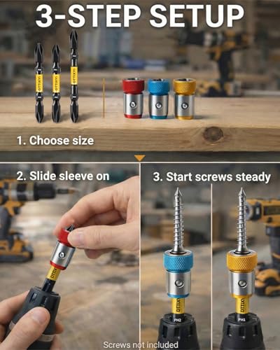 6PCS Screwdriver Head Magnetic Ring Set for Drill Drivers & Standard Chucks, Power Mag Bit Ring 1/4 Hex Shank, S2 Steel Double Ended Phillips PH1 PH2 PH3 Bits (65mm & 3IN), Magnetizer