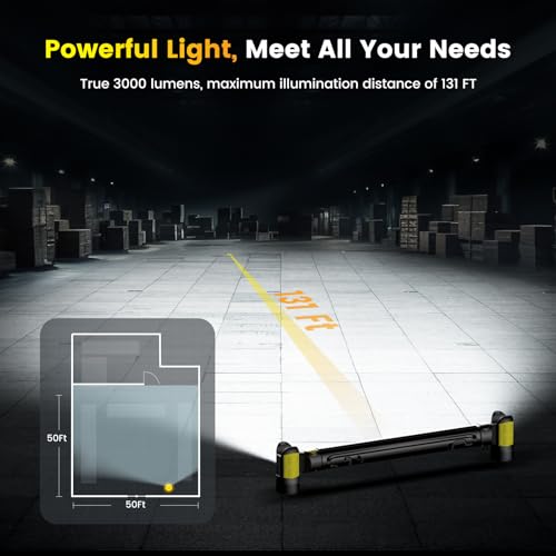 3000LM Rechargeable LED Underhood Work Light, 【Auto On/Off】 Work Light | 3000LM brightness for engine bays, garages, workshops and roadside repairs; magnetic mounting, hooks, 5200mAh battery