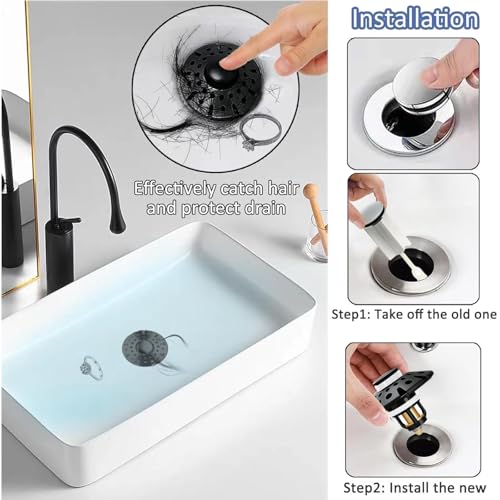 AzWzz Bathroom Sink Drain Strainer, 3 in 1 Pop Up Bathroom Sink Stopper - color: Matte Black