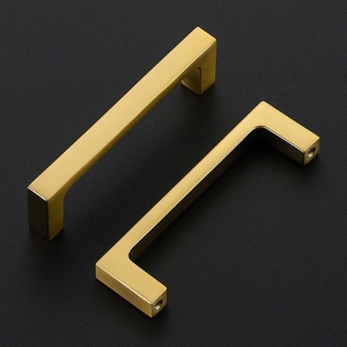 Ravinte Brushed Gold Kitchen Cabinet Solid Handles,3-1/2 Inch,5 Pack - color: Brushed Gold, size: 3-1/2 Inches Hole Center