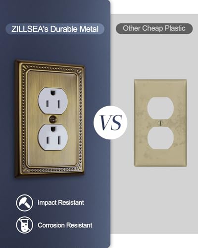 Switch Plates Outlet Covers, 4-Pack Antique Brass Metal Wall Plates - color: Antique Brass, size: 1 Duplex 4PK
