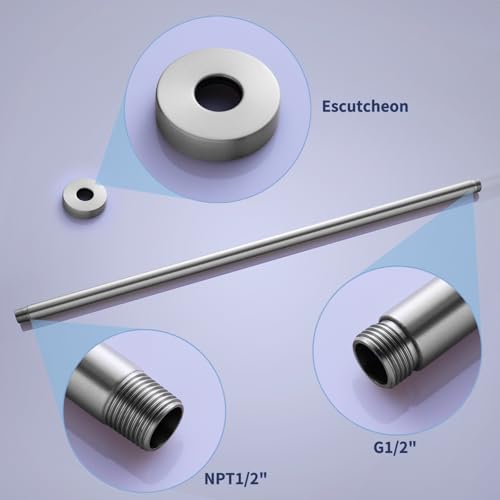 Brushed Nickel 26 Inches Ceiling Mount Round Shower Arm With Flange Straight Extender Extension Pipe Replacement Rain Shower Head Straight For Fixed - color: Brushed Nickel