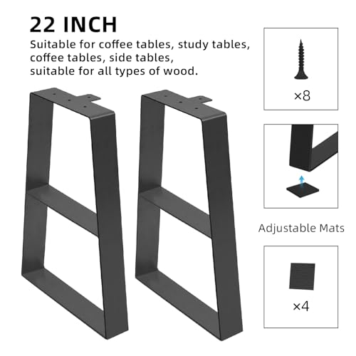 22 Inch Tall Metal Table Legs,Trapezoid Coffee Table Legs, Industrial Metal Desk Feets Set of 2 Mid Century Home DIY Furniture Projects - size: 22 Inch