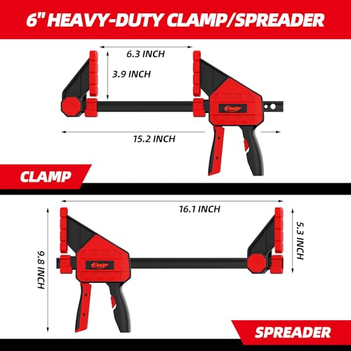 Bar Clamps for Woodworking, 2-Piece 6 Inch Clamps Set with 550 LBS Load Limit, One-Handed Clamp/Spreader, Heavy-Duty Quick-Change F Clamp, Ideal for Woodworking/Carpentry/Home Improvement/DIY