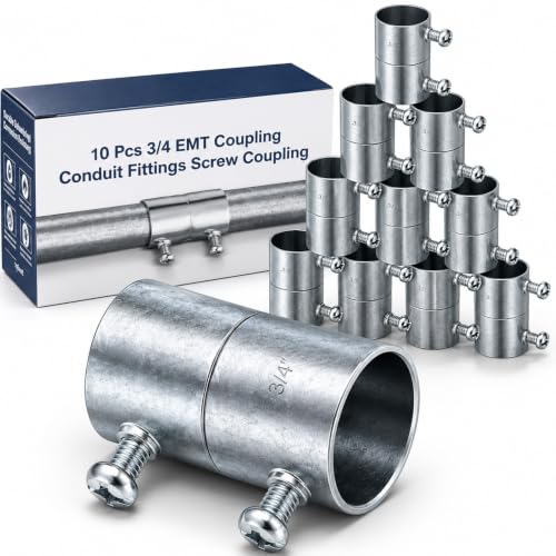 Gisafai 10 Pc 3/4 EMT Coupling Conduit Fittings Screw Coupling for 3/4 Inch Electrical Fittings Galvanized Steel EMT Conduit Screw Connector