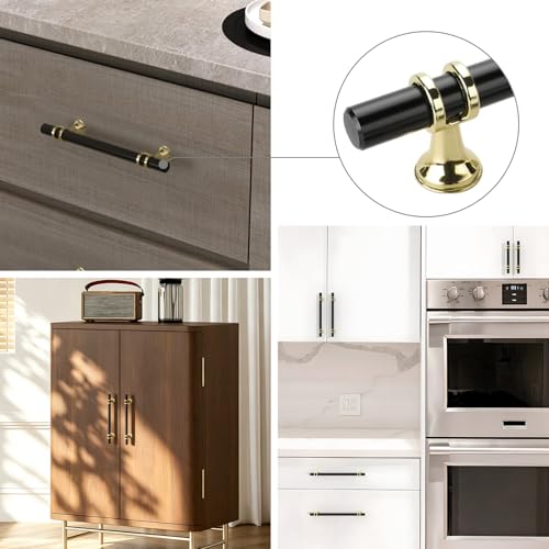 Rergy 10 Pack 3-3/4 Inch Hole Center Black and Gold Cabinet Handles - color: Black&Gold, size: 3-3/4in Hole Center(96mm)