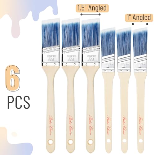 Bates - Angle Paint Brushes, 1" & 1.5", Wood Handle Stain Brushes for Walls & Furniture - color: Wood Handle Angle, size: 6 Pack, 1", 1.5"
