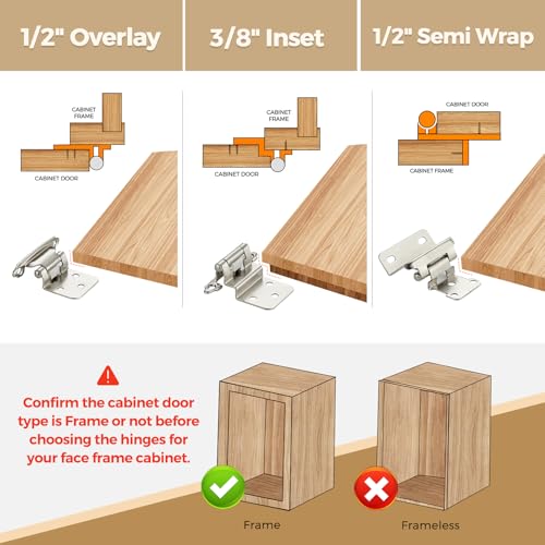 30 Pack 15 Pair Brushed Nickel Cabinet Hinges, 1/2" Overlay Kitchen Hinges - color: Satin Nickel, size: 1/2" Overlay