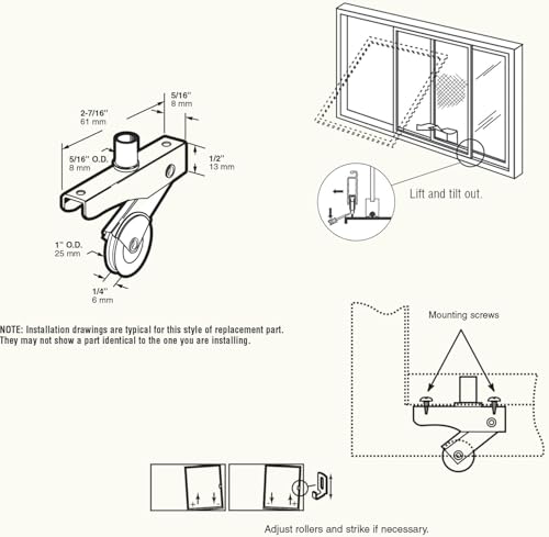 4-Pack Sliding Screen Door Wheels Replacements for B701, B702 and B814, Durable Steel 1 inch Wheel, Smooth and Silent, Screen Door Rollers Hardware Used on Both Top and Bottom