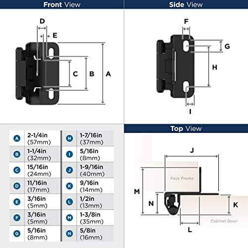 Amerock 1 Pair 1/2" Overlay Matte Black Partial Wrap Cabinet Hinge - color: Matte Black, size: 1/2 Inch (13 mm) Overlay