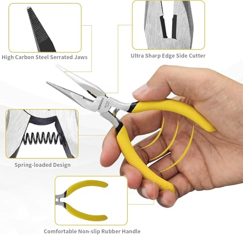 BOOSDEN 5" Small Needle Nose Pliers, Jewelry Pliers Set with Side Cutter - size: 5''-2 pack