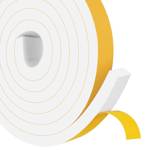 1in x 1/2in Thick Foam Sealing Strips, Strong Adhesive, Weatherproof - color: White, size: 1 In x 1/2 In x 20Ft