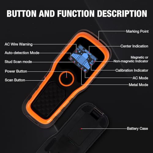 Wall Scanner 6 in 1 Stud Finder HD LCD for Wood Metal AC Wire