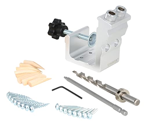 31 PCS Pocket Hole Jig Adjustable Woodworking Tools with Step Drill Bit and Robertson Screws & Bit, bezels for a Portable Unit or Mount to Bench