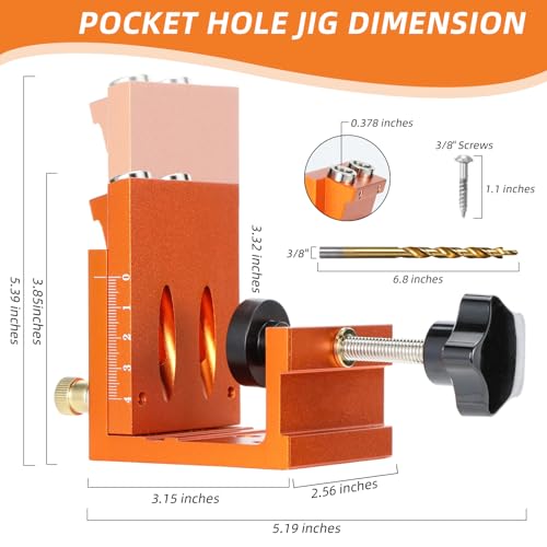 Pocket Hole Jig Kit, Pocket Hole Drill Guide Jig Set for 15° Angled Holes