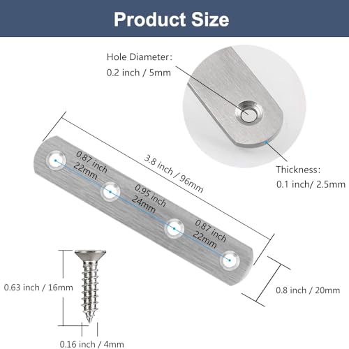8 Pack Flat Straight Brace Brackets 4 Inch Stainless Steel Mending Plates Repair Fixing Brackets Heavy Duty Straight Repair Joining Plates with Screws - size: 8 PCS-4 inch