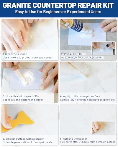 Tile, Marble and Granite Repair Kit (Color Match), Fix Holes Dents Defects