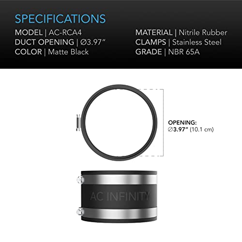 AC Infinity Noise Reduction Clamp 4-Inch, Duct Coupler. - size: 4inch