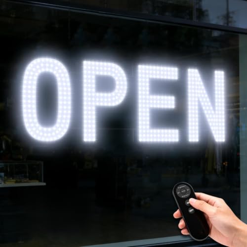 LED Open Signs for Business, 30"x10" Remote Control Dimmable Hanging Kit - color: Ultra Cool White, size: 30" x 10"
