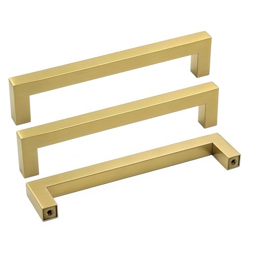 Goldenwarm 10 Pack 5 Inch Gold Cabinet Handles Brushed Gold Cabinet Pulls - color: Gold, size: 5in Hole Centers