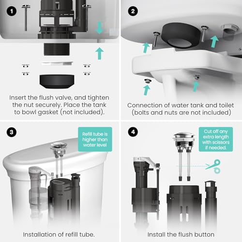 R&T 2-Inch Dual Flush Valve with Top Push Button Toilet Repair Kit Inside Tank dual flush valve replacement kit for 2-piece Toilet A2423 - color: 2 Inch Drain Outlet