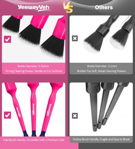 YeewayVeh 6PCS Car Detailing Brush Set, Boars Hair & Ultra Soft, Pink - color: Magenta Pink