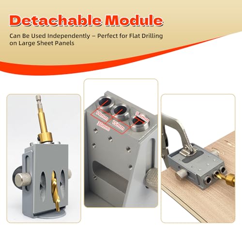 Pocket Hole Jig Kit with Vacuum Dust Collection, All-Metal Pocket Screw Jig with 3/8" Step Drill Bit, Depth Stop Collar, Adjustable Thickness for Woodworking Joinery, Cabinet Building