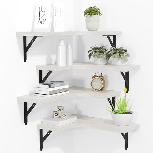 ROMGUAR CRAFT Corner Floating Shelves Wall Mounted Set of 4, White - color: White