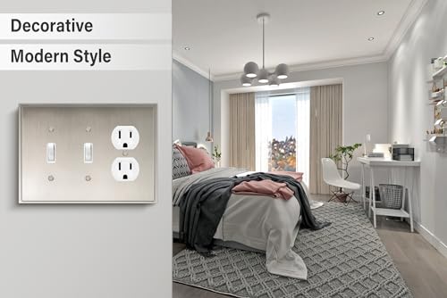 Henne Bery Soft Modern Decorative Wall Plate Switch Plate Outlet Cover (Double Toggle/Single Duplex, Satin Nickel) - style: Double Toggle/Single Duplex
