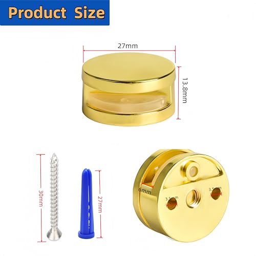 Gold Frameless Mirror Mounting Hardware Kit Round Shape Wall-Mounted Mirrors Bracket Glass Clips Bathroom Mirrors Supporting Shelf Clamps Fits for 3-5mm Thick Glass Gytovvvz(4 Pack