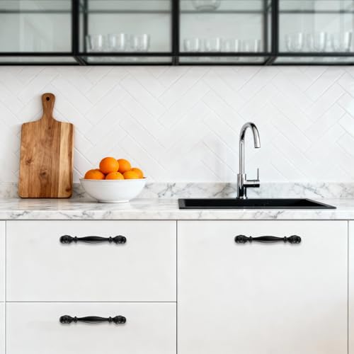 10 Pack 3-3/4 Inch(96mm) Kitchen Cabinet Handles Matte Black Cabinet Pulls Zinc Alloy Drawer Pulls Solid Kitchen Hardware - color: Matte Black, size: 3-3/4'' Hole Center(96mm)