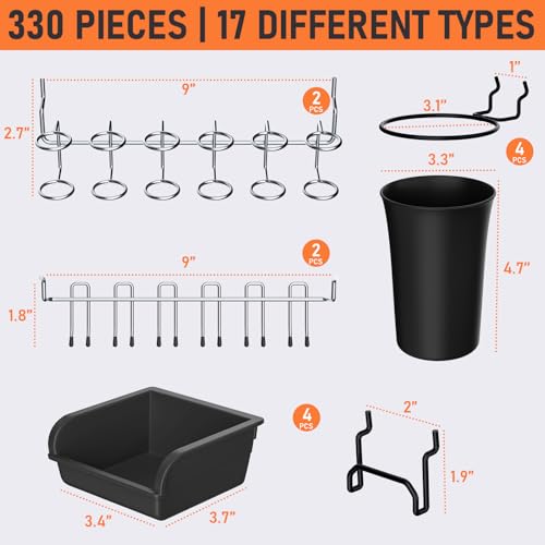 INCLY 280PCS Upgraded Pegboard Hooks Assortment with Bins & Cups - size: 280 PCS