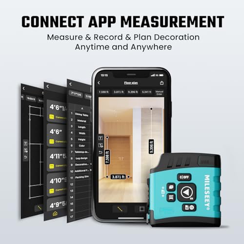 MiLESEEY DT20 Laser Tape Measure with APP, 3-in-1 Digital Measuring Tape Rechargeable, 130FT Laser Distance Meter, 16FT Digital Tape Measure Waterproof, Area/Volume/Measuring/Pythagorean Mode - color: Blue-App