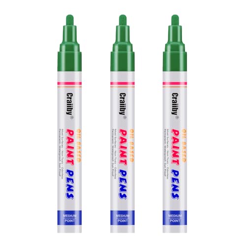 Green Paint Markers, 3 Pack Oil-Based Waterproof Quick Dry Permanent Paint Pen Set for Rocks Painting, Wood, Fabric, Plastic, Canvas, Glass, Mugs, Metal, Tire, Stone, DIY Craft - color: Green