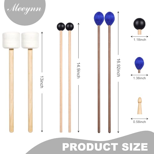Drum Mallets Kit – 3 Pairs - Felt Timpani, Rubber, Marimba, Percussion Instrument Beginner Accessories for Steel Drum, Bass Drum, Glockenspiel, Xylophone Mallet - size: 3 pairs