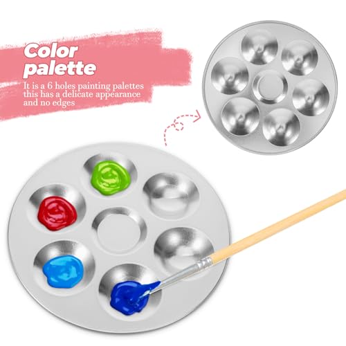 NUOBESTY Aluminum Paint Palette Tray Round Watercolor Mixing Tray Metal Paint Palette for Art Painting Color for Studio Classroom Travel 2 Pack 5.31in