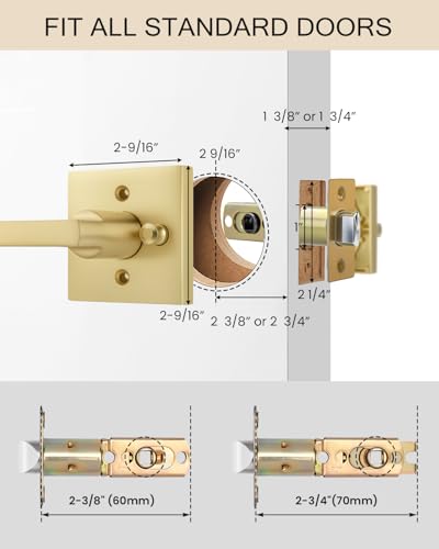 Haidms Gold Door Handles Interior, Brushed Gold Privacy Door Handle, Zinc Alloy Brushed Brass Door Handles for Bedroom, Bathroom, Heavy Duty Modern Square Interior Door Handles (6 Pack)