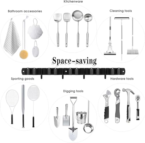 Black Broom Holder Wall Mount, 5 Racks 4 Hooks Mop and Broom Organizer - color: 5 Racks & 4 Hooks (Black) - 1 Pack