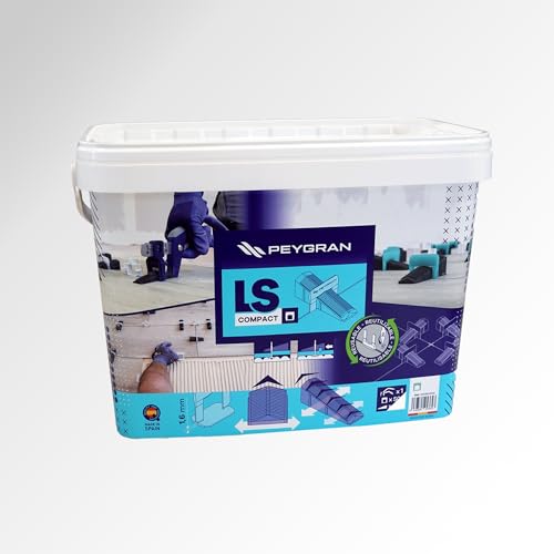 Peygran LS Compact Tile Leveling System Super KIT 1/16 (1.5MM) Includes Pliers, 500 Clips, 200 Wedges and Handy, Durable Bucket. Lippage Free and Perfect Tile Installation for Professionals and DIYs
