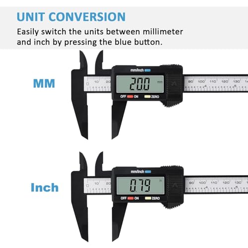 Digital Caliper, Adoric Calipers 0-6 Inch, Inch/mm Conversion, Large LCD - color: Black, size: 6"