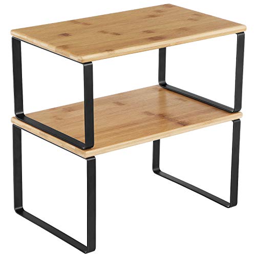 SONGMICS Cabinet Organizer Shelf, Set of 2 Spice Rack, Kitchen Storage - color: Ink Black + Natural Beige, size: 11.7"w