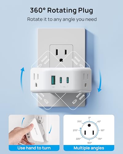 TROND Outlet Extender with 360 Rotating Plug, PD 20W USB C - color: White, size: 2A2C1U & PD20W-3 Prong (Rotating Plug), 1 Pack