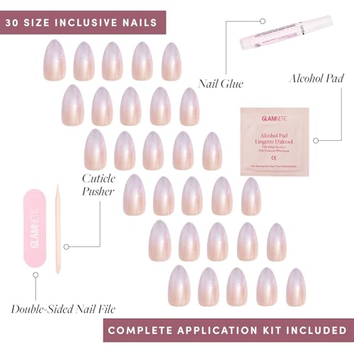 Glamnetic Press On Nails - Short Almond, Velvet Fake Nails 30 Pc Full Kit - color: 3F - Polar Day