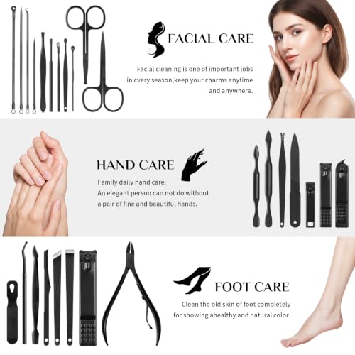 MINKINH Manicure Set Professional Nail Clipper Kit-26 Pieces for Men, Black - color: Black